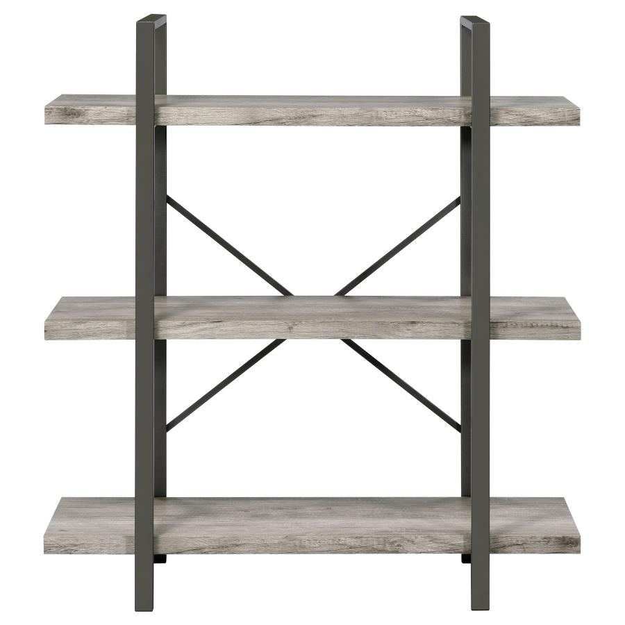 Cole 3-Shelf Bookcase Grey Driftwood and Gunmetal