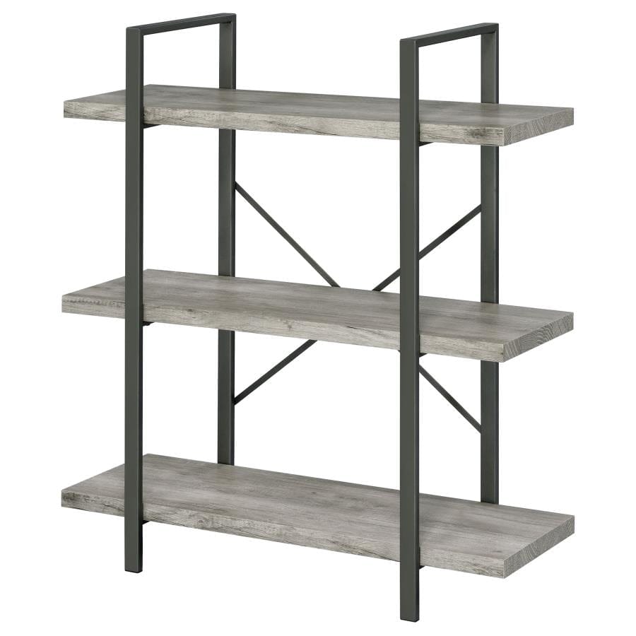 Cole 3-Shelf Bookcase Grey Driftwood and Gunmetal