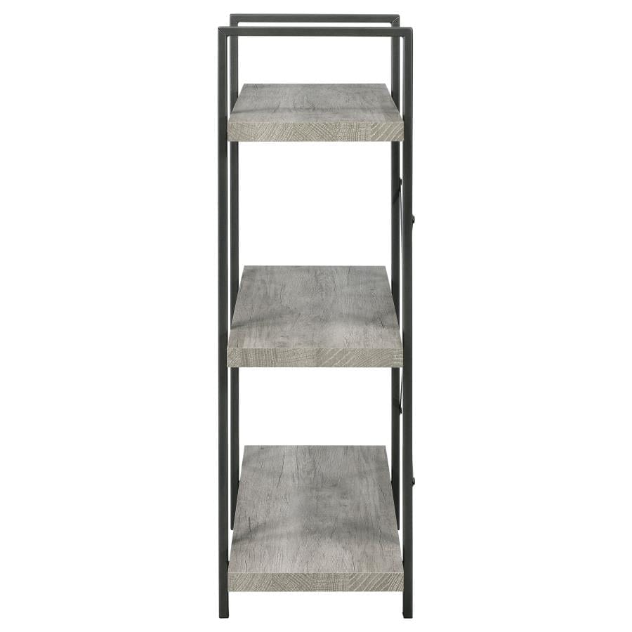 Cole 3-Shelf Bookcase Grey Driftwood and Gunmetal