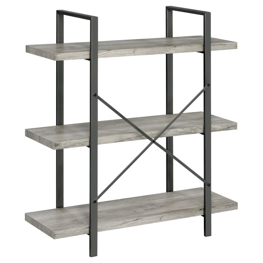 Cole 3-Shelf Bookcase Grey Driftwood and Gunmetal