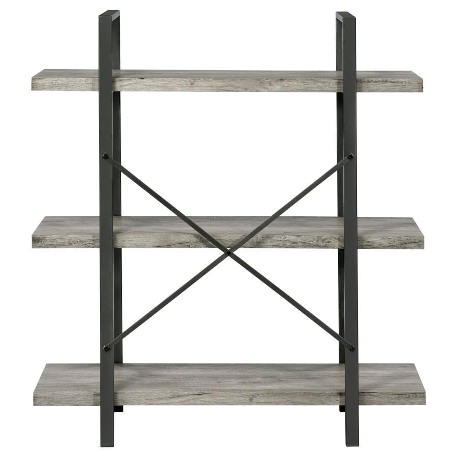 Cole 3-Shelf Bookcase Grey Driftwood and Gunmetal