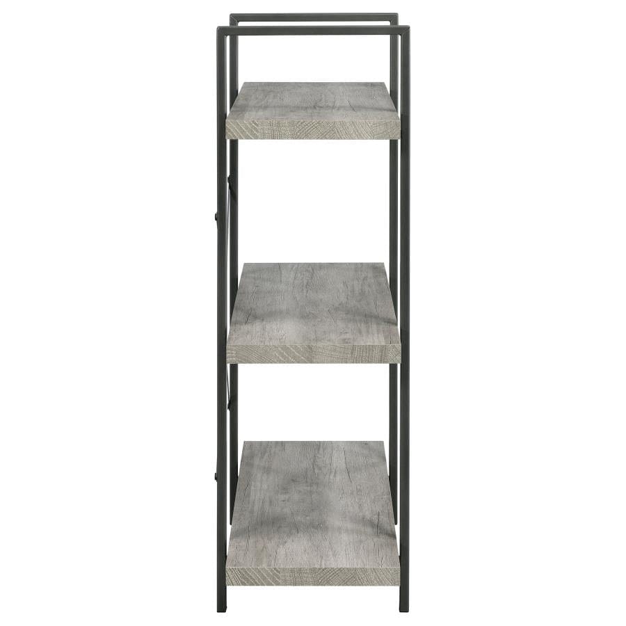 Cole 3-Shelf Bookcase Grey Driftwood and Gunmetal