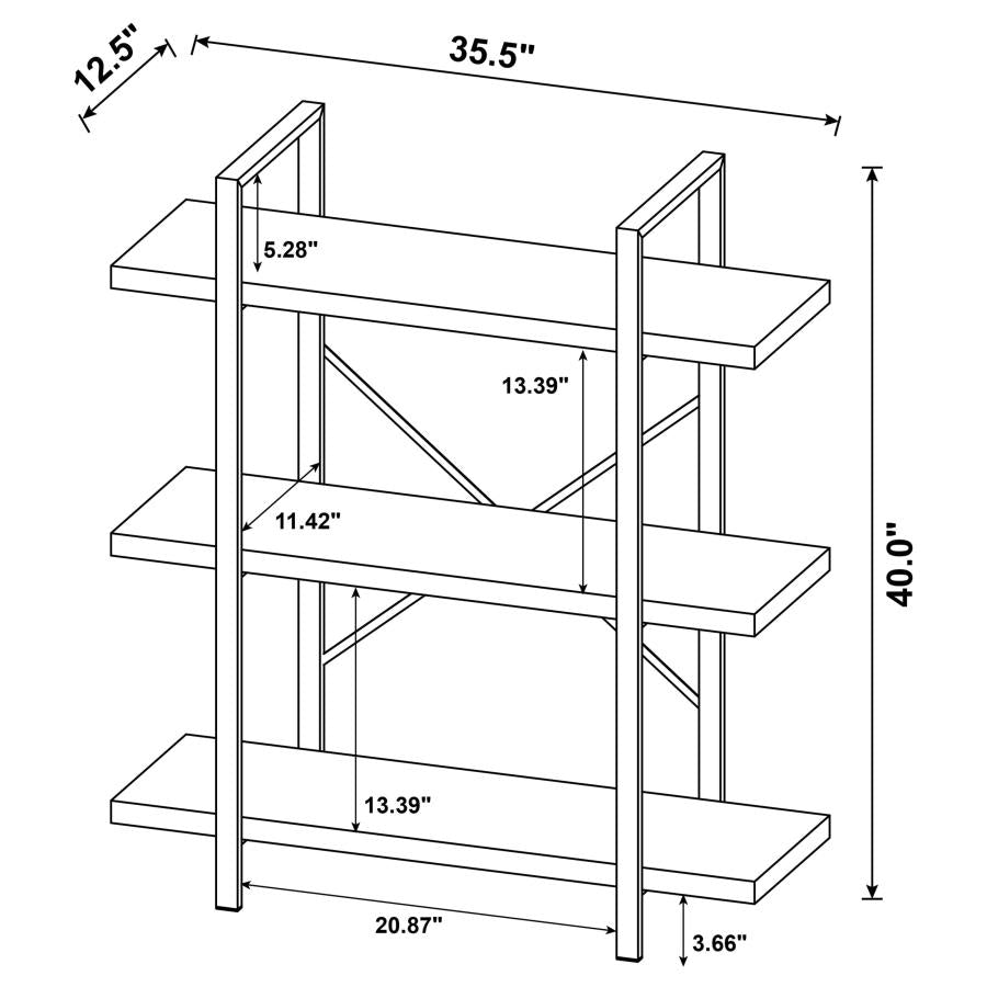 Cole 3-Shelf Bookcase Grey Driftwood and Gunmetal