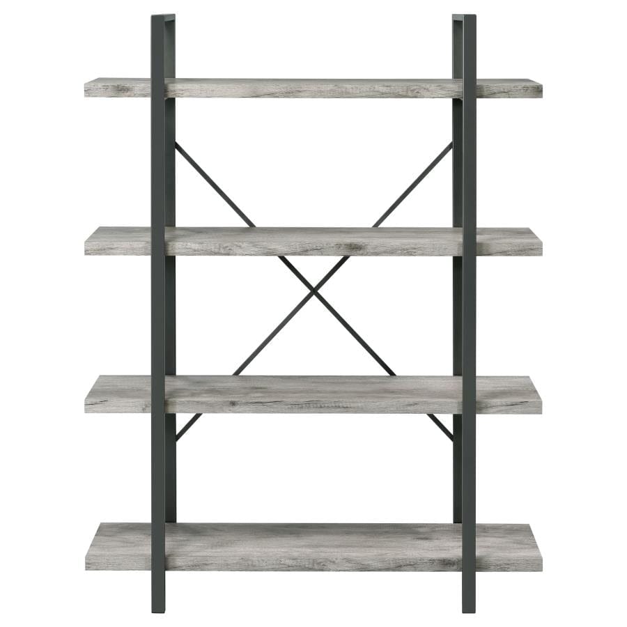 Cole 4-Shelf Bookcase Grey Driftwood and Gunmetal