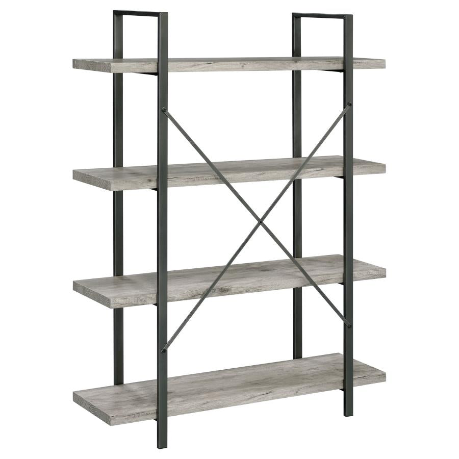 Cole 4-Shelf Bookcase Grey Driftwood and Gunmetal