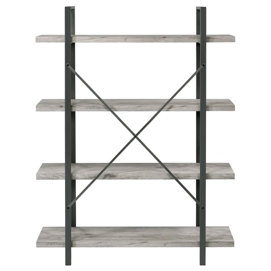 Cole 4-Shelf Bookcase Grey Driftwood and Gunmetal