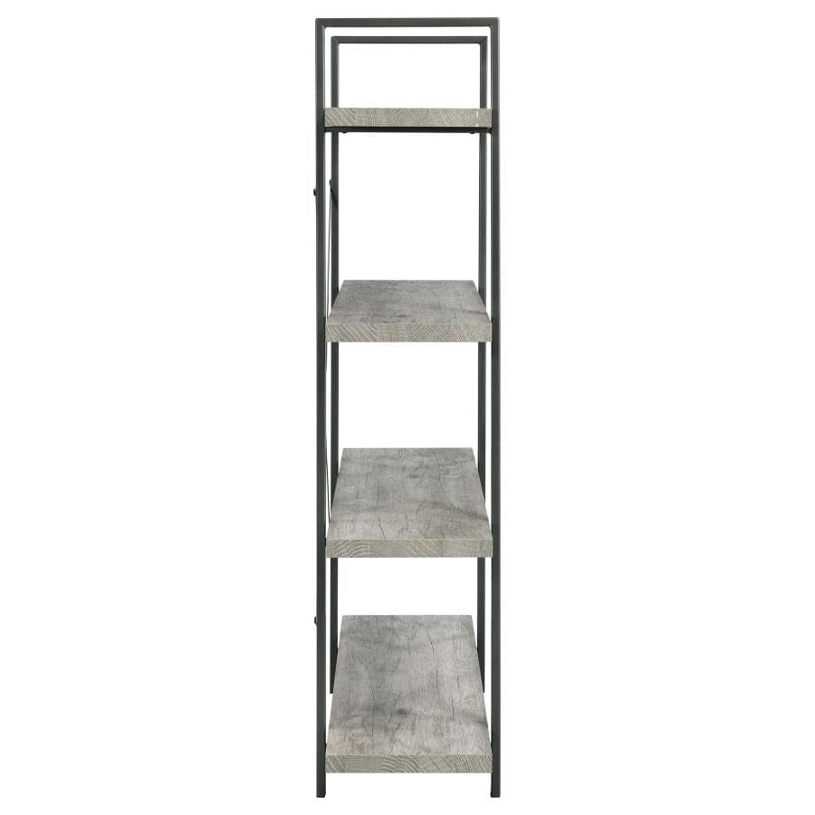 Cole 4-Shelf Bookcase Grey Driftwood and Gunmetal