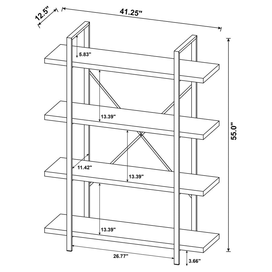 Cole 4-Shelf Bookcase Grey Driftwood and Gunmetal