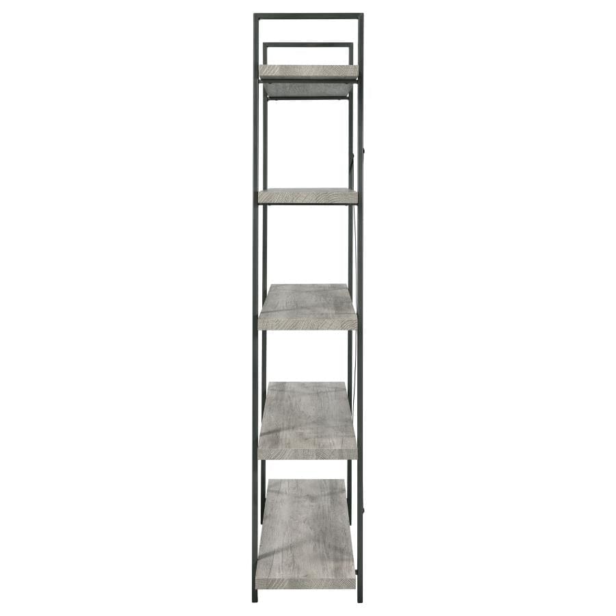 Cole 5-Shelf Bookcase Grey Driftwood and Gunmetal