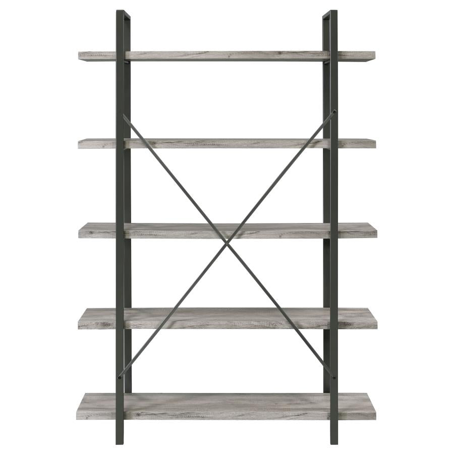 Cole 5-Shelf Bookcase Grey Driftwood and Gunmetal