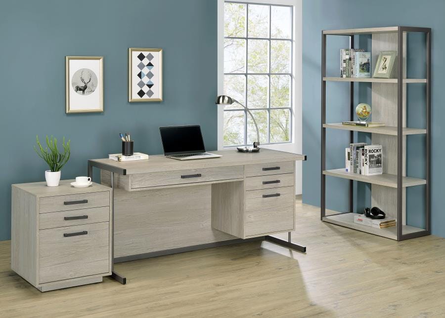 Loomis 4-drawer Rectangular Office Desk Whitewashed Grey and Gunmetal