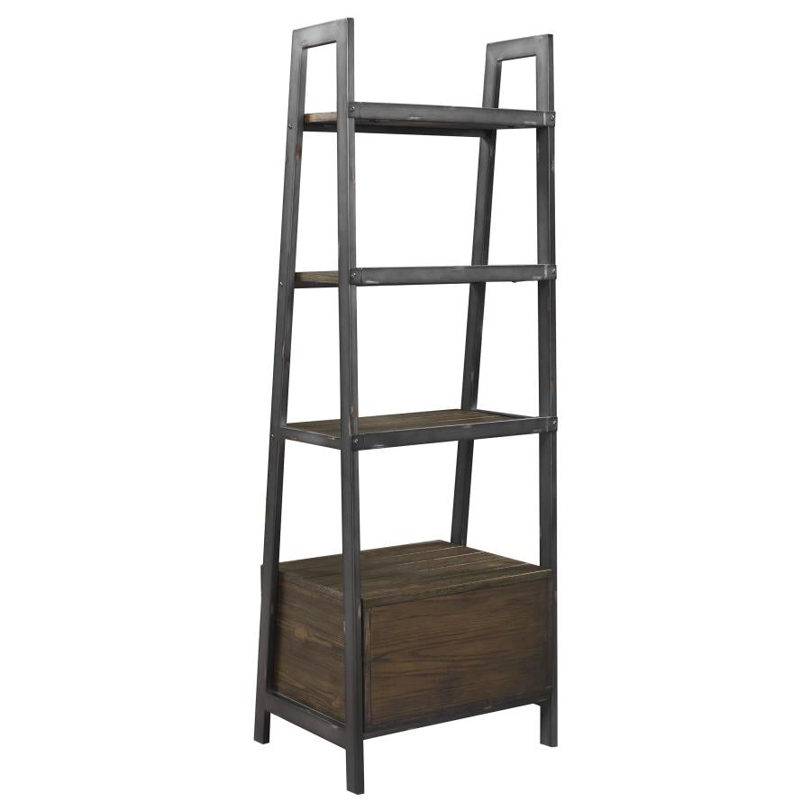 Delmar 2-drawer Bookcase Burnished Cognac and Weathered Gunmetal