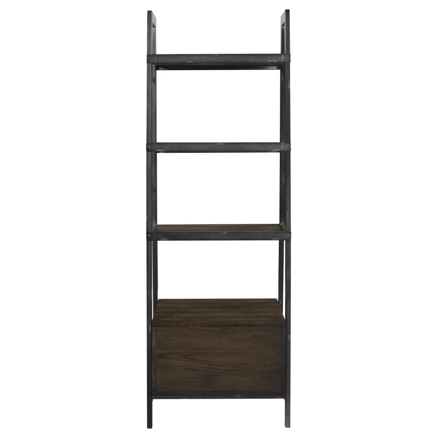 Delmar 2-drawer Bookcase Burnished Cognac and Weathered Gunmetal