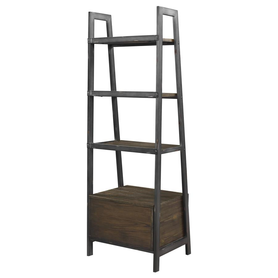 Delmar 2-drawer Bookcase Burnished Cognac and Weathered Gunmetal