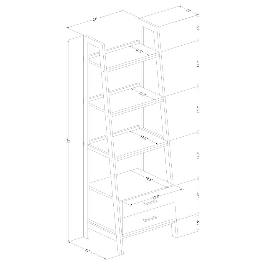 Delmar 2-drawer Bookcase Burnished Cognac and Weathered Gunmetal