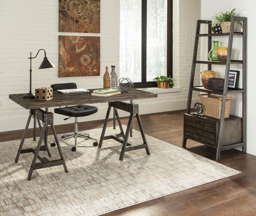 Delmar 2-drawer Bookcase Burnished Cognac and Weathered Gunmetal