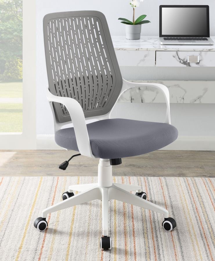 Adjustable Height Upholstered Office Chair Grey and White