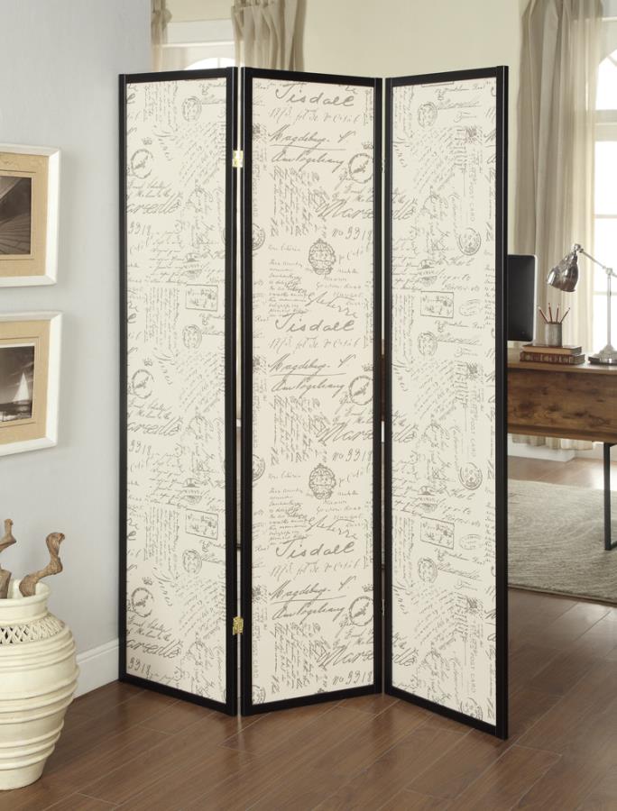 Felice 3-panel French Script Print Folding Screen Espresso