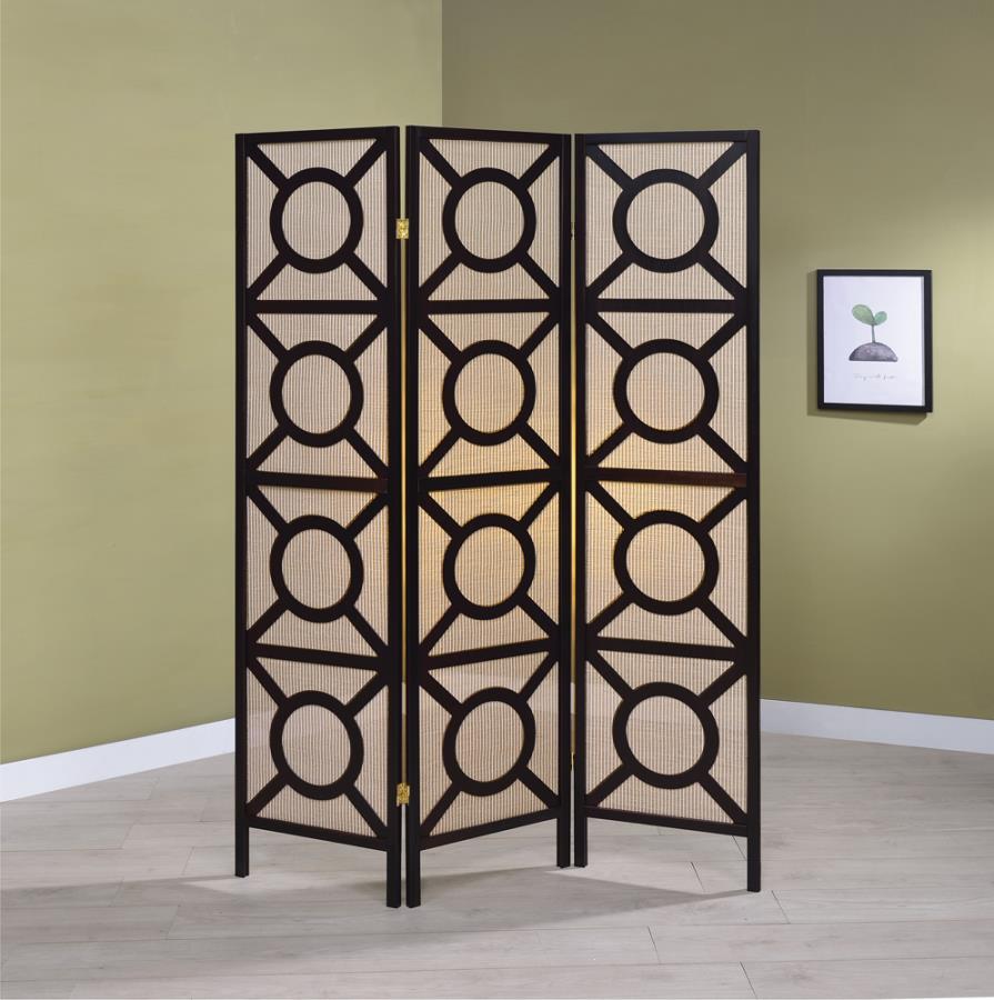 Vulcan 3-panel Geometric Folding Screen Tan and Cappuccino