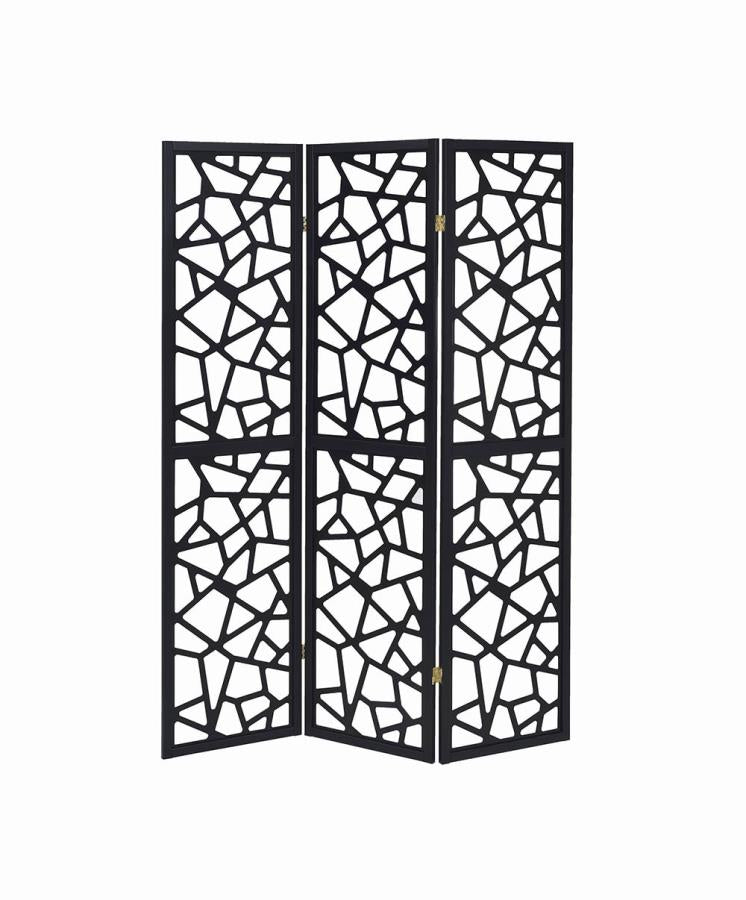 Nailan 3-panel Open Mosaic Pattern Room Divider Black