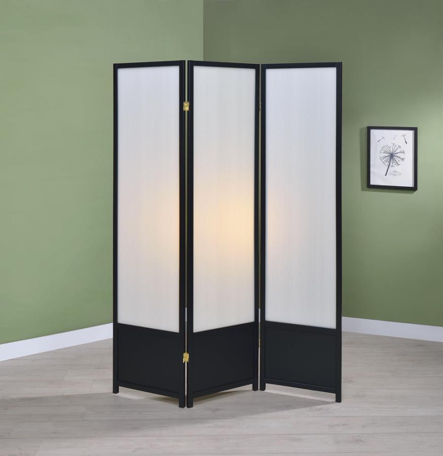 Calix 3-panel Folding Floor Screen Translucent and Black