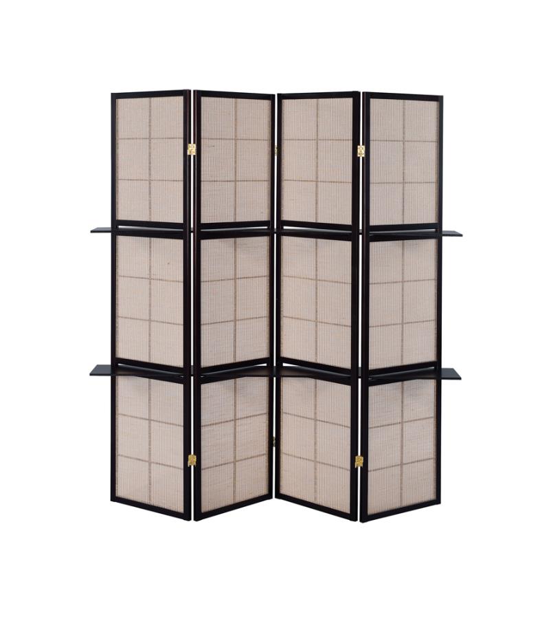 Iggy 4-panel Folding Screen with Removable Shelves Tan and Cappuccino