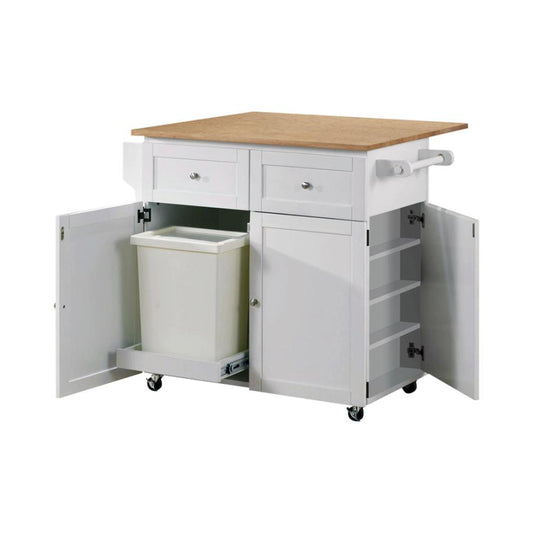 Jalen 3-Door Kitchen Cart with Casters Natural Brown and White