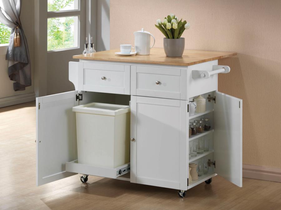 Jalen 3-Door Kitchen Cart with Casters Natural Brown and White