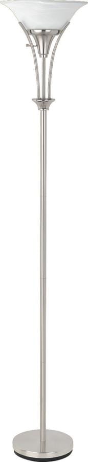 Archie Floor Lamp with Frosted Ribbed Shade Brushed Steel