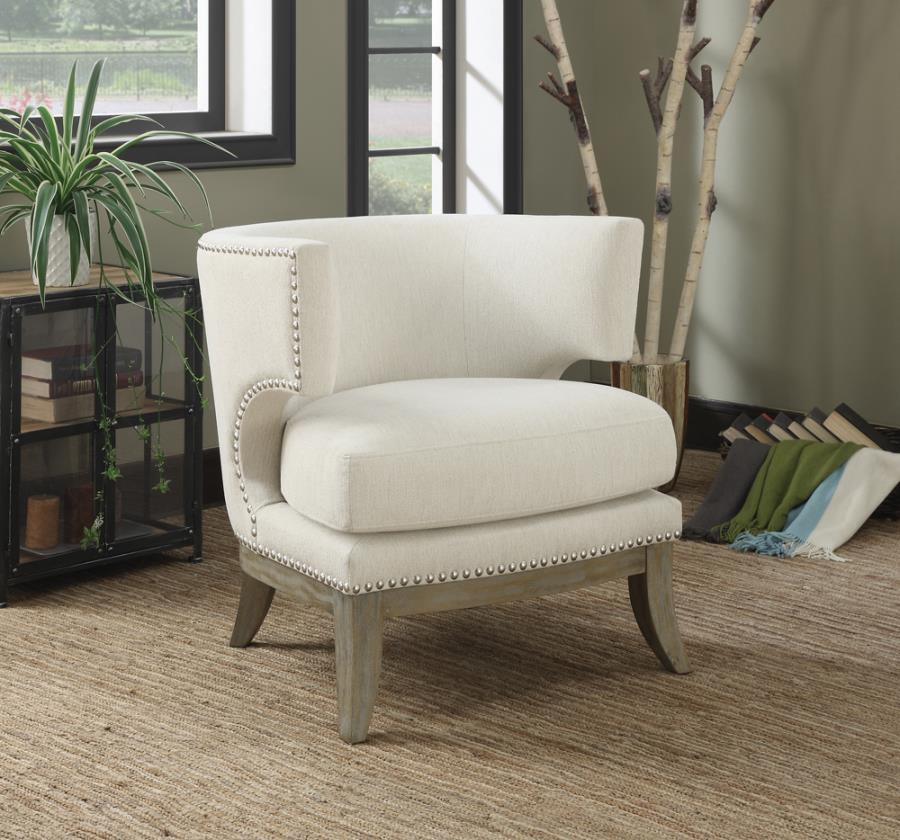 Dominic Barrel Back Accent Chair White and Weathered Grey
