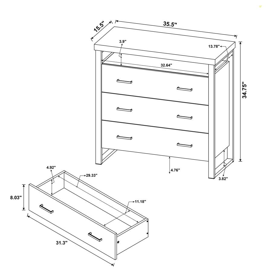 Thompson 3-drawer Accent Cabinet Rustic Amber