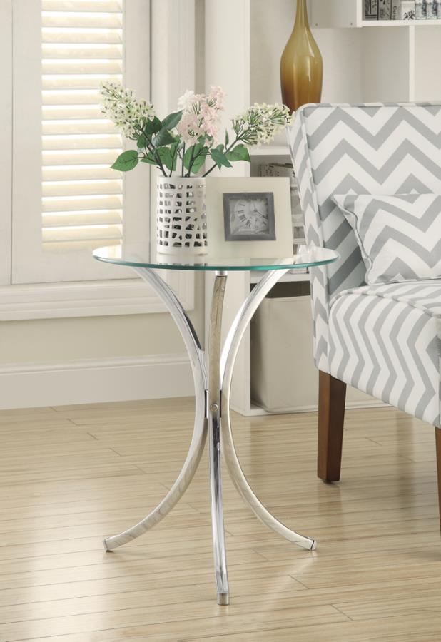 Eloise Round Accent Table with Curved Legs Chrome