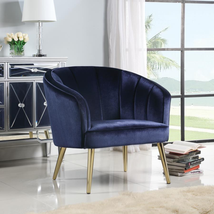 Upholstered Sloped Arm Accent Chair Blue