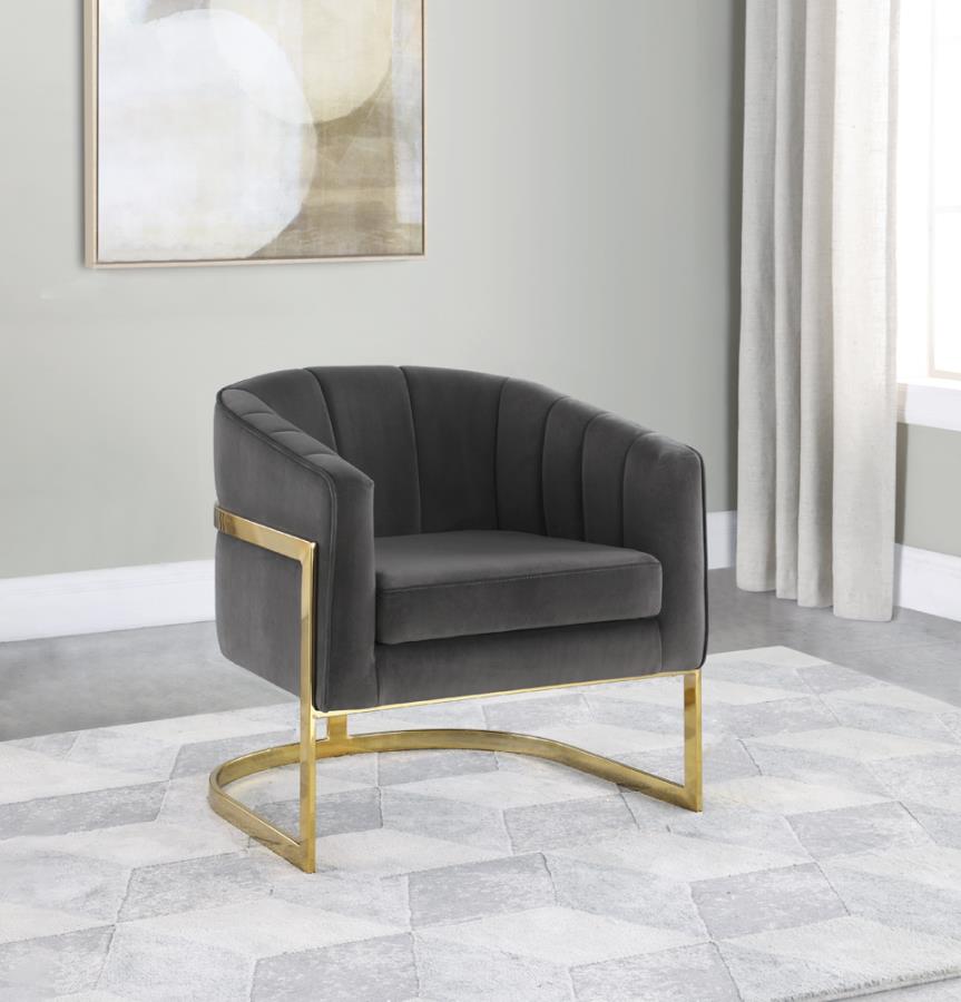 Joey Tufted Barrel Accent Chair Dark Grey and Gold