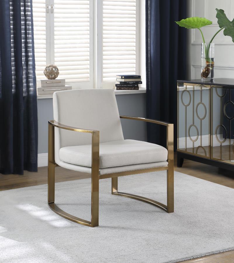 Cory Concave Metal Arm Accent Chair Cream and Bronze