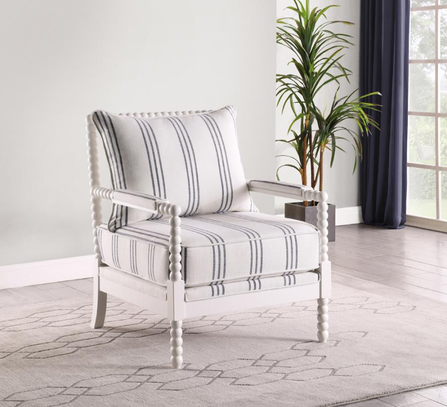 Blanchett Upholstered Accent Chair with Spindle Accent White and Navy