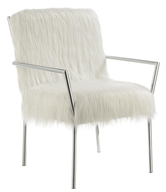 Faux Sheepskin Upholstered Accent Chair with Metal Arm White