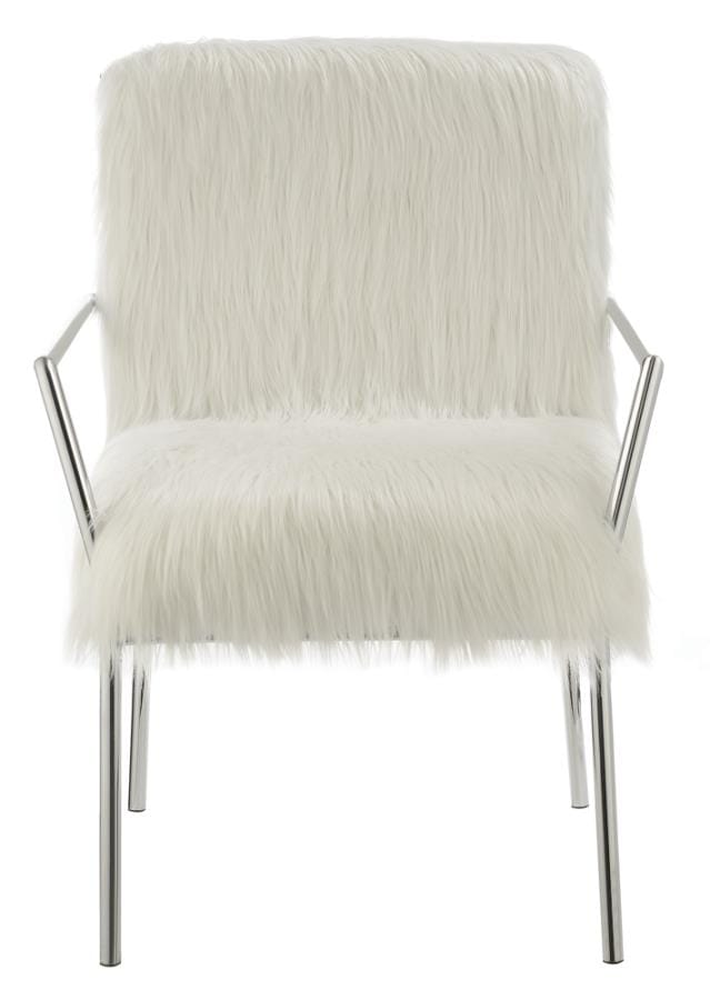 Faux Sheepskin Upholstered Accent Chair with Metal Arm White