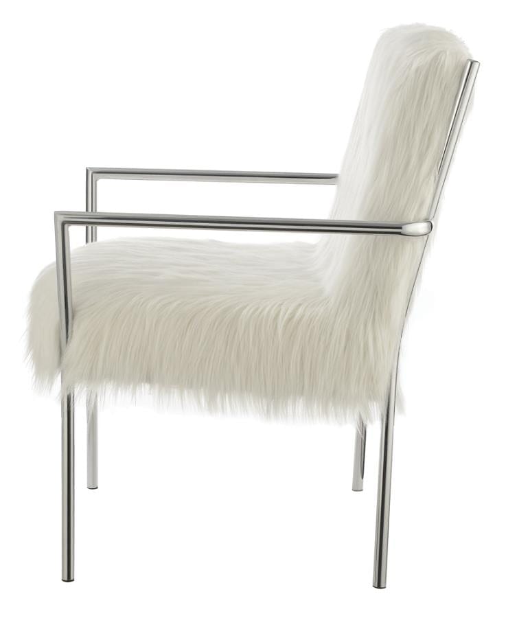 Faux Sheepskin Upholstered Accent Chair with Metal Arm White