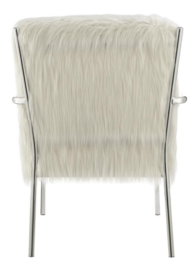 Faux Sheepskin Upholstered Accent Chair with Metal Arm White