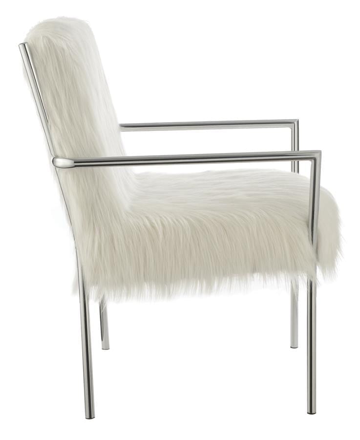 Faux Sheepskin Upholstered Accent Chair with Metal Arm White
