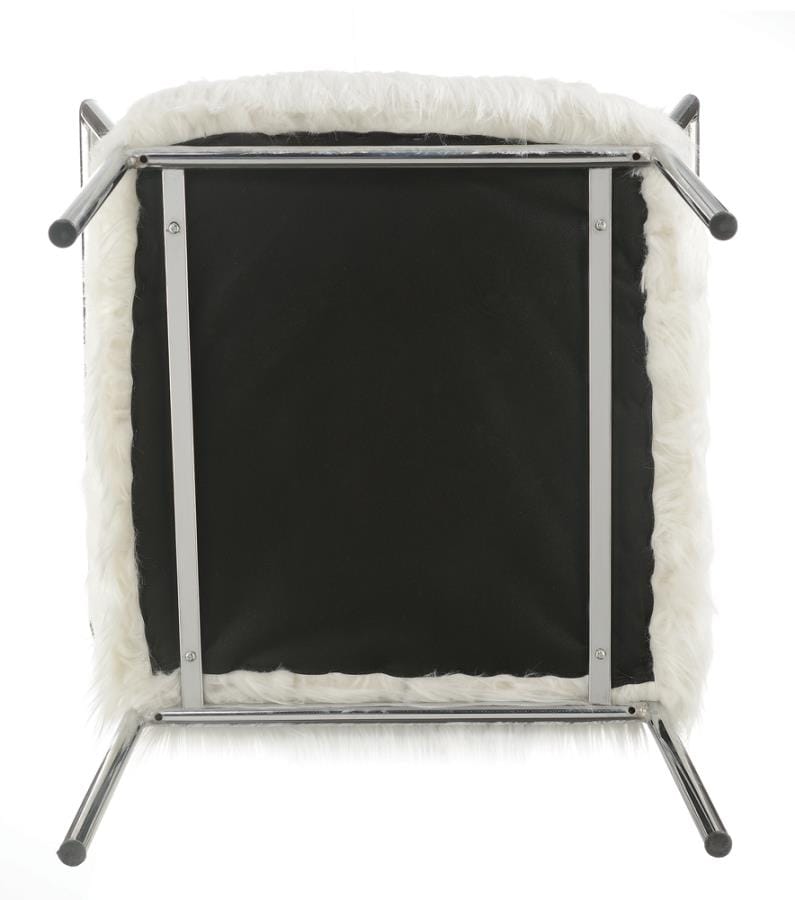 Faux Sheepskin Upholstered Accent Chair with Metal Arm White