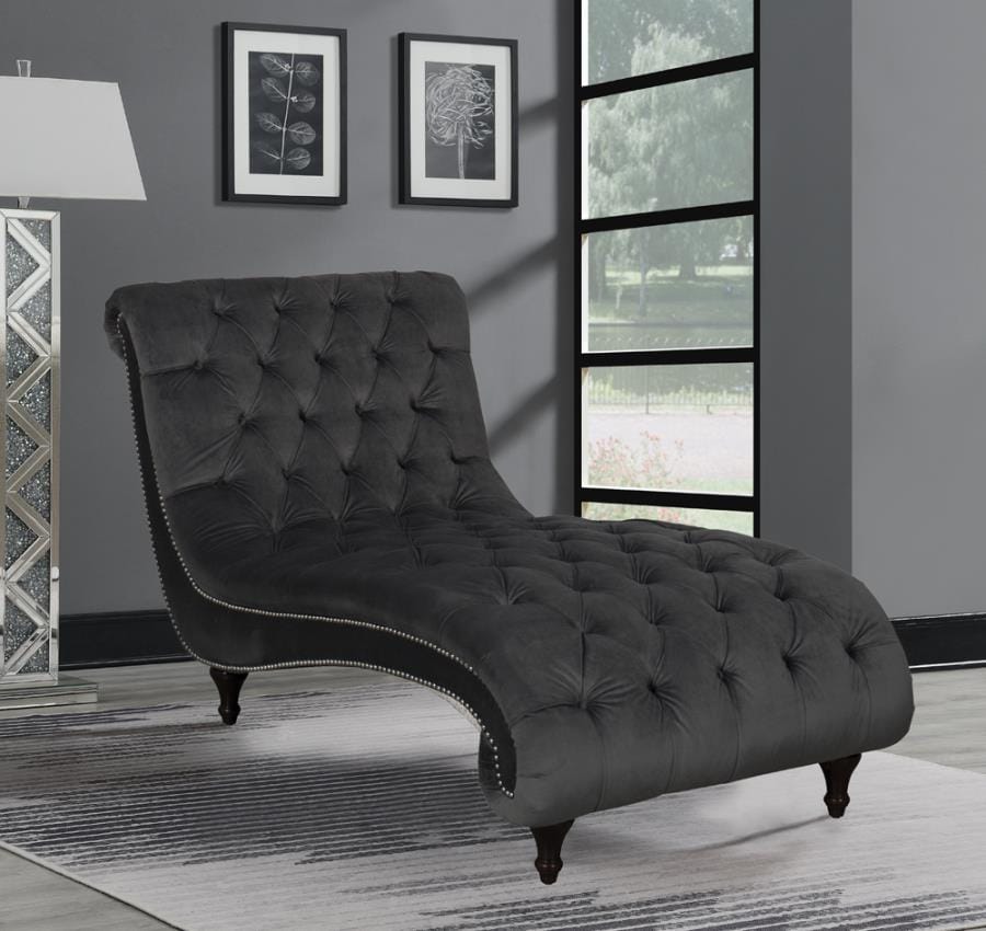 Button Tufted Upholstered Chaise Charcoal