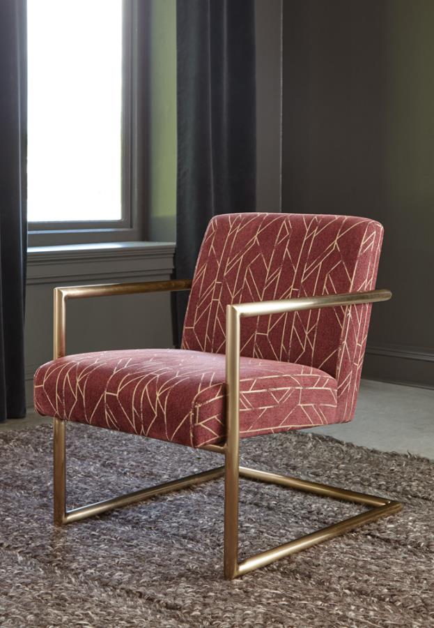Sled Legs Accent Chair Wine and Rose Brass