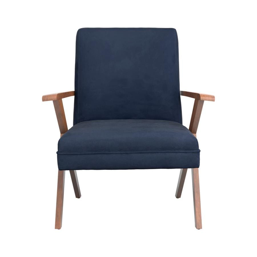 Cheryl Wooden Arms Accent Chair Dark Blue and Walnut