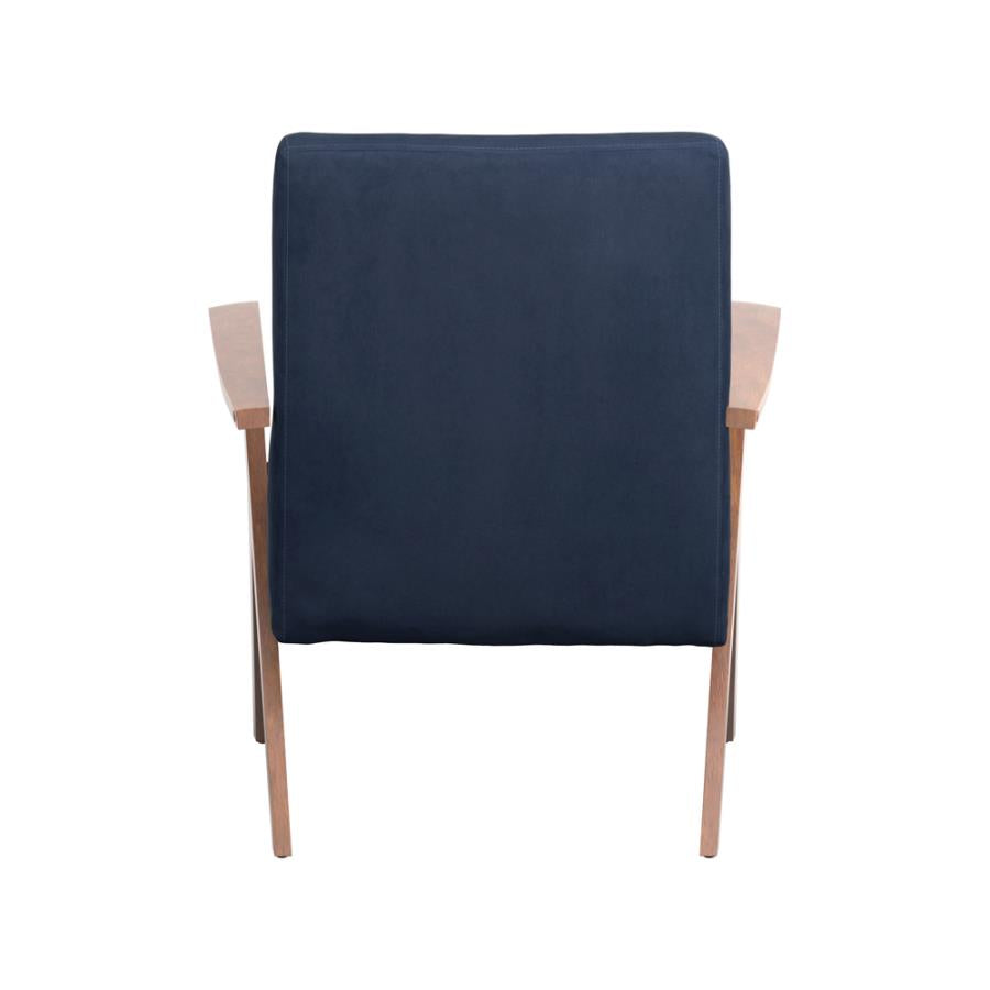Cheryl Wooden Arms Accent Chair Dark Blue and Walnut