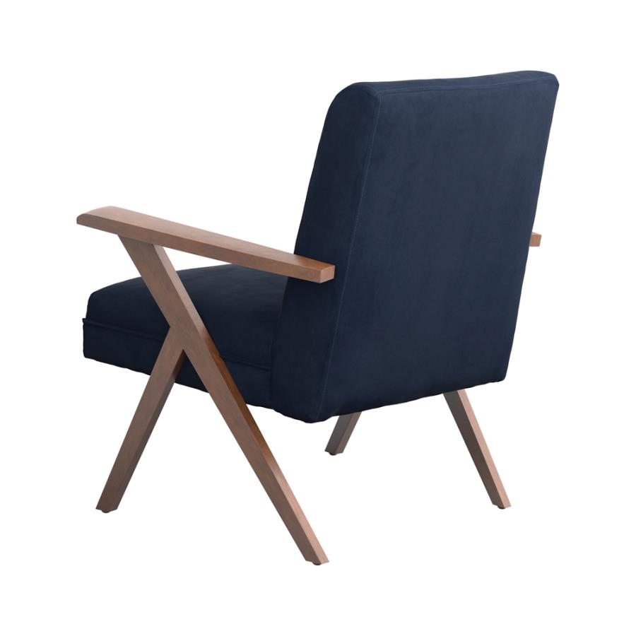 Cheryl Wooden Arms Accent Chair Dark Blue and Walnut