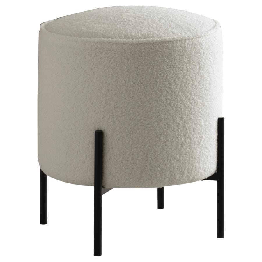 Basye Round Upholstered Ottoman Beige and Matte Black