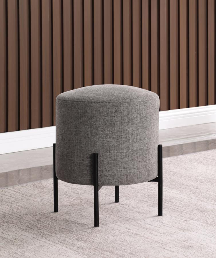 Round Upholstered Ottoman with Metal Legs