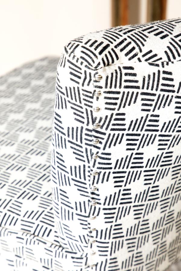 Upholstered Accent Chair with Wooden Leg Black and White